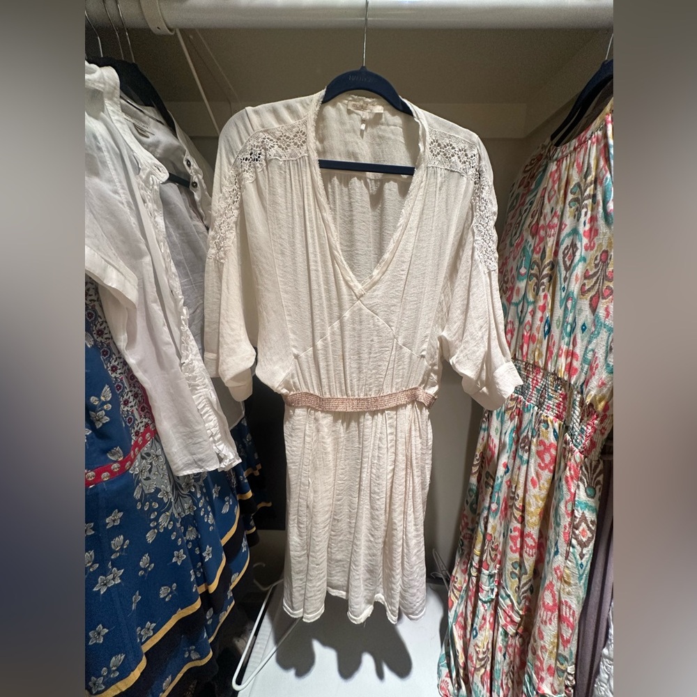 Maje Cream Lace Trim Dress